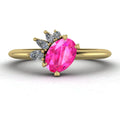 Selene - Oval Pink Sapphire & Diamonds Asymmetrical Cluster  Yellow Gold Engagement Ring