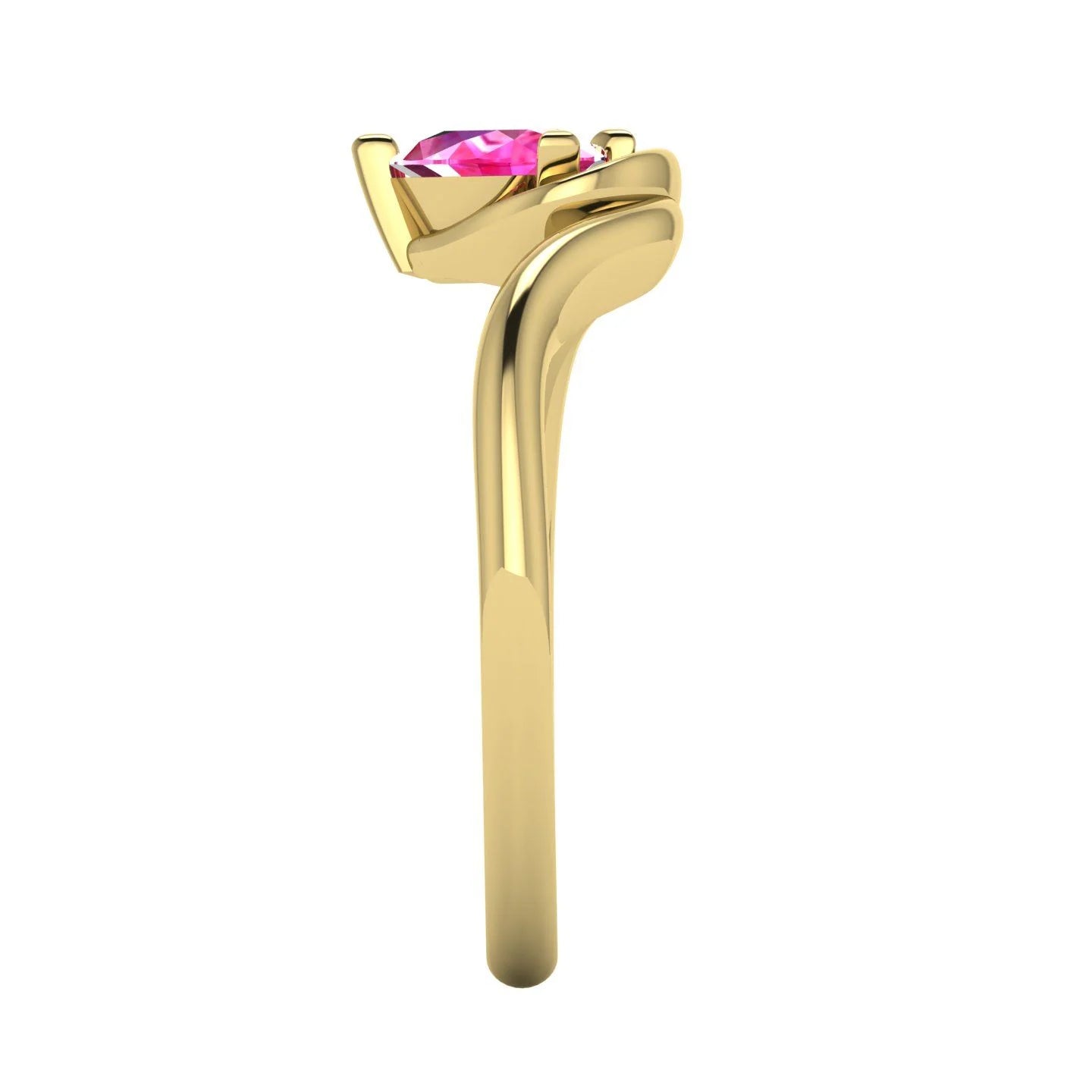 Enchanted Pear Shaped Solitaire Pink Sapphire Asymmetrical Yellow Gold Ring