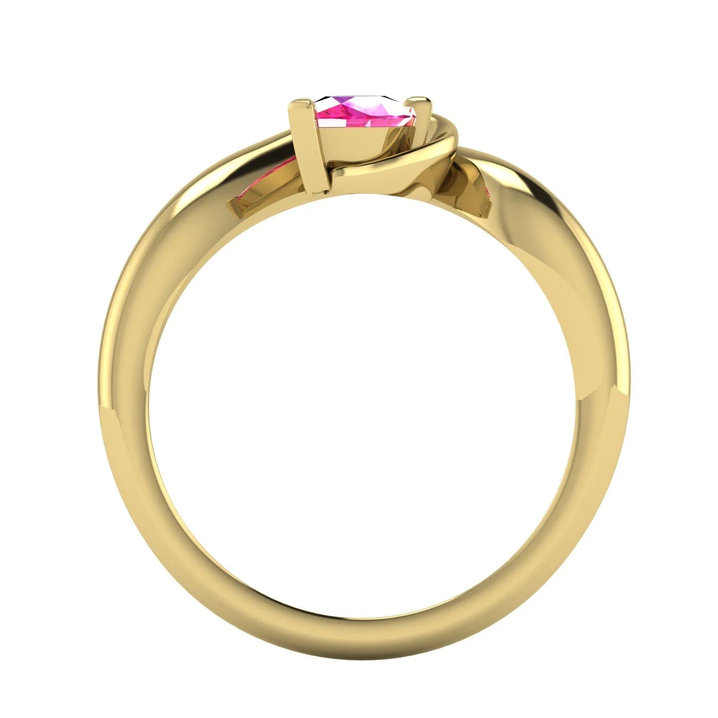 Enchanted Pear Shaped Solitaire Pink Sapphire Asymmetrical Yellow Gold Ring