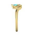 Enchanted Pear Shaped Solitaire Teal Sapphire Asymmetrical Yellow Gold Ring