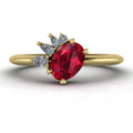 Selene - Oval Ruby & Diamonds Asymmetrical Cluster Yellow Gold Engagement Ring