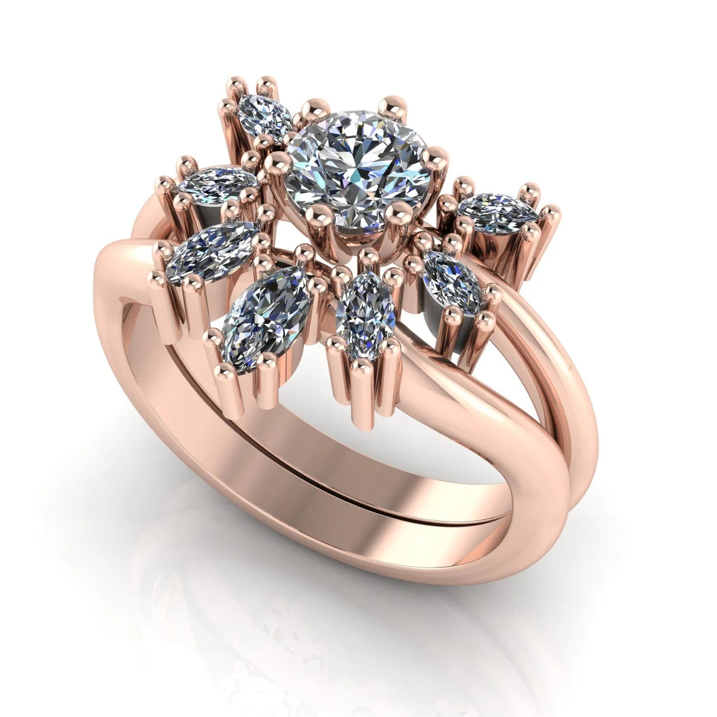 Flutterby Shaped Diamond Rose Gold Wedding Ring