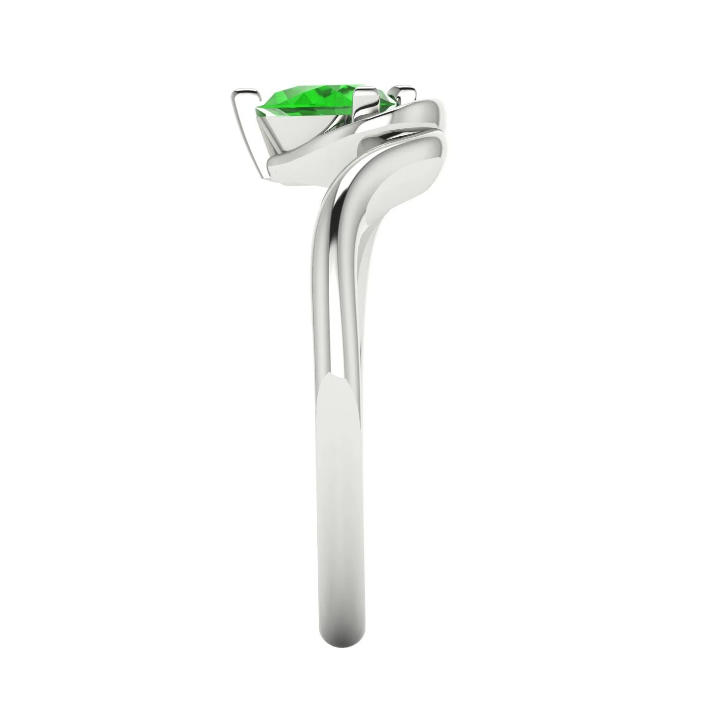 Enchanted Pear Shaped Tsavorite Asymmetrical White Gold or Platinum Ring