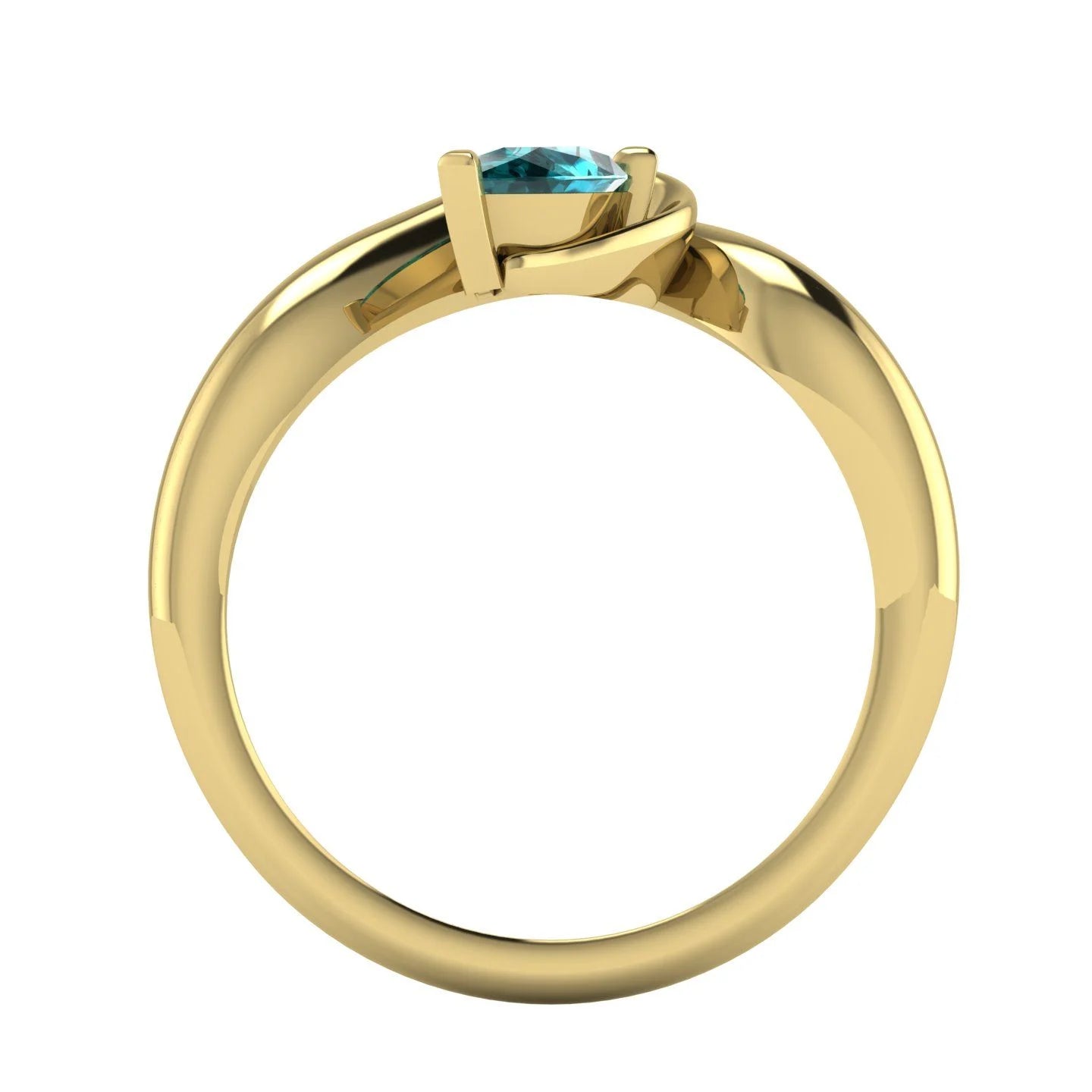 Enchanted Pear Shaped Solitaire Teal Sapphire Asymmetrical Yellow Gold Ring