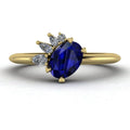 Selene - Oval Sapphire & Diamonds Asymmetrical Cluster Yellow Gold Engagement Ring