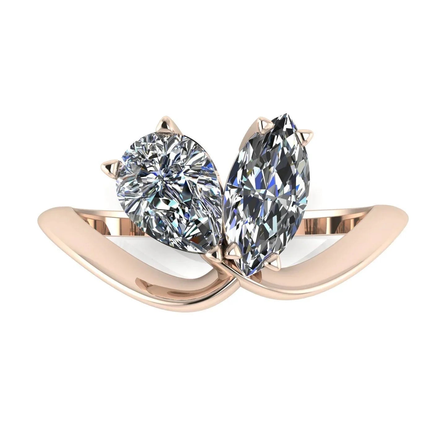 Entwined - Toi Et Moi Lab Grown Marquise & Pear Shaped Diamond Rose Gold Ring