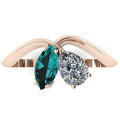 Entwined - Toi Et Moi Marquise Teal Sapphire & Pear Shaped Diamond Ring - 18 Carat Rose Gold
