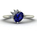 Selene - Oval Sapphire & Diamonds Asymmetrical Cluster Engagement Ring - White Gold or Platinum