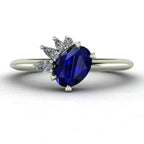 Selene - Oval Sapphire & Diamonds Asymmetrical Cluster Engagement Ring - White Gold or Platinum