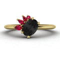 Selene - Oval Black Diamond & Ruby Engagement Ring - Yellow Gold