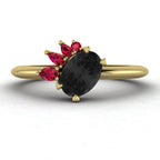 Selene - Oval Black Diamond & Ruby Engagement Ring - Yellow Gold