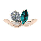 Entwined - Toi Et Moi Marquise Teal Sapphire & Pear Shaped Diamond Ring - 18 Carat Rose Gold
