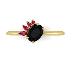 Selene - Oval Black Diamond & Ruby Engagement Ring - Yellow Gold