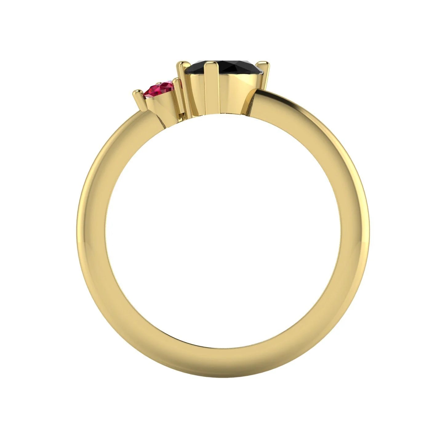 Selene - Oval Black Diamond & Ruby Engagement Ring - Yellow Gold