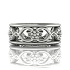 Flowers On The Vine Bordered White Gold Or Platinum Floral Patterned Wedding Ring