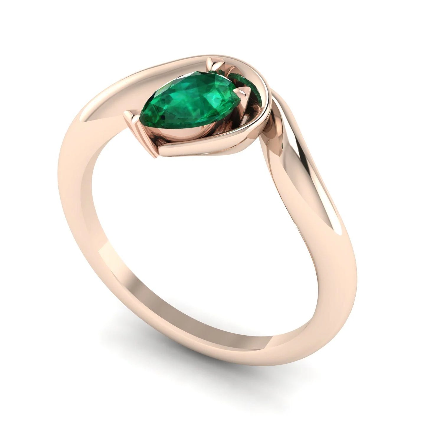 Enchanted Pear Shaped Emerald Asymmetrical Solitaire Engagement Ring in 18ct Rose Gold