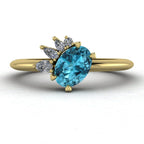 Selene - Oval Blue Zircon & Diamonds Asymmetrical Engagement Ring