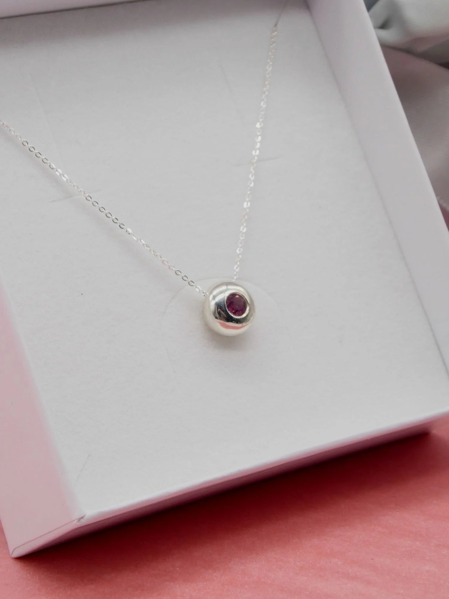 Pink Tourmaline Floating Gemstone Silver Slider Solitaire Pendant