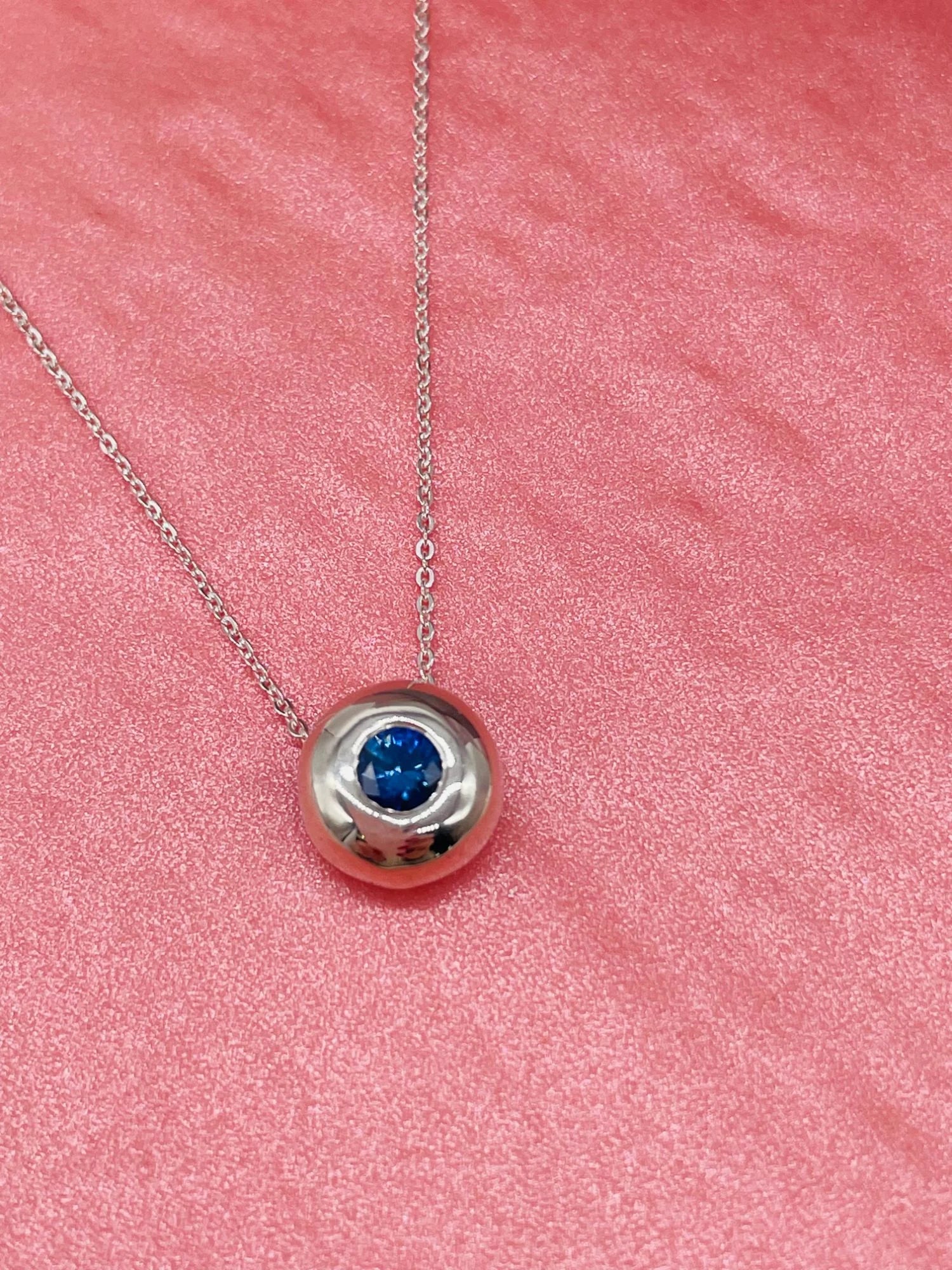 Blue Sapphire Floating Gemstone Silver Slider Solitaire Pendant