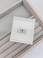 Ruby Set Silver Origin Honeycomb Ring - Organic Style Hand-Carved One-Of-A-Kind