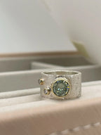 Rivda: Moissanite & Diamond Textured Ring | Silver & 9ct Gold