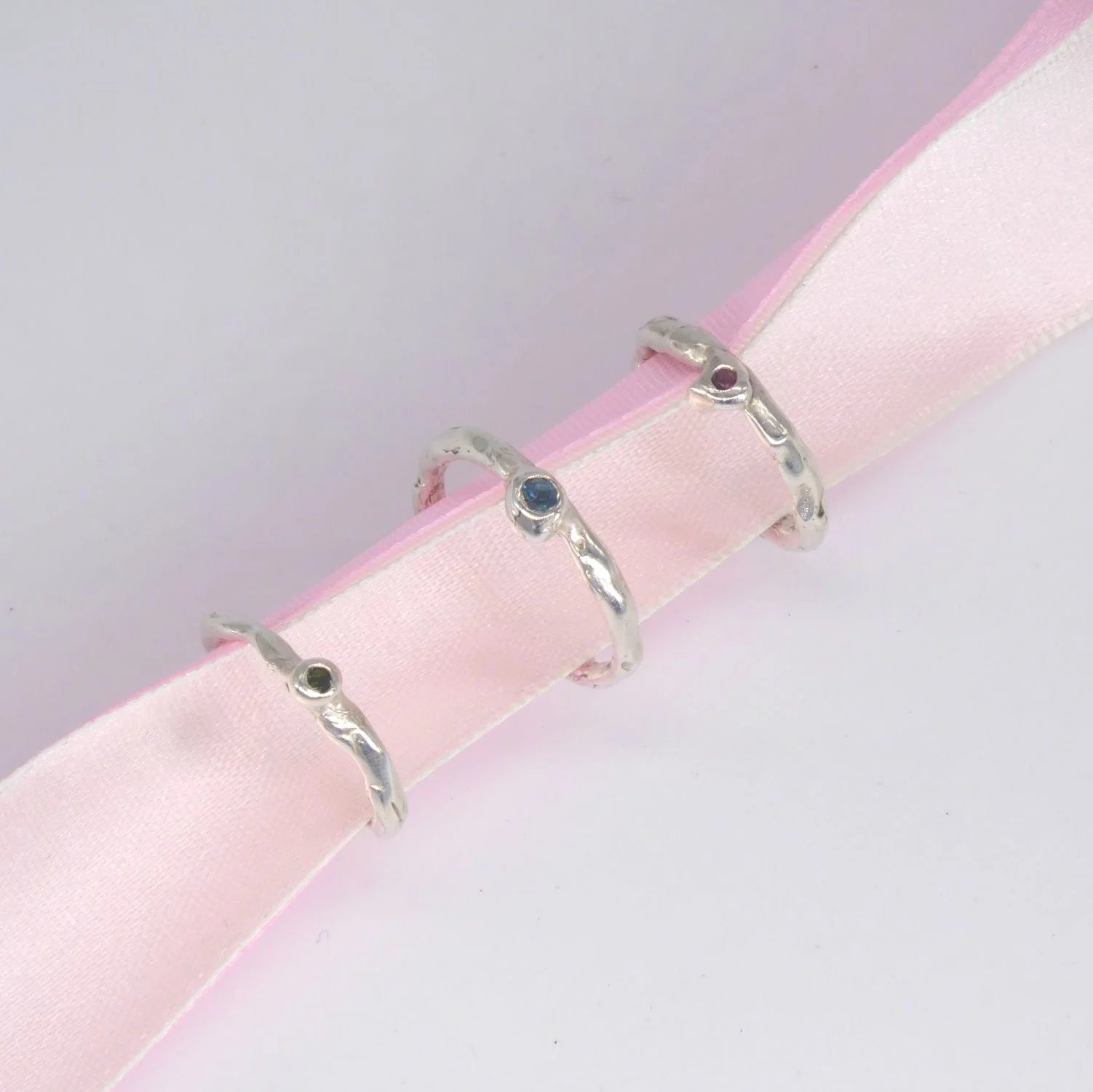 Organic Style Silver Origin Ring With A Dainty Pink Tourmaline Gemstone
