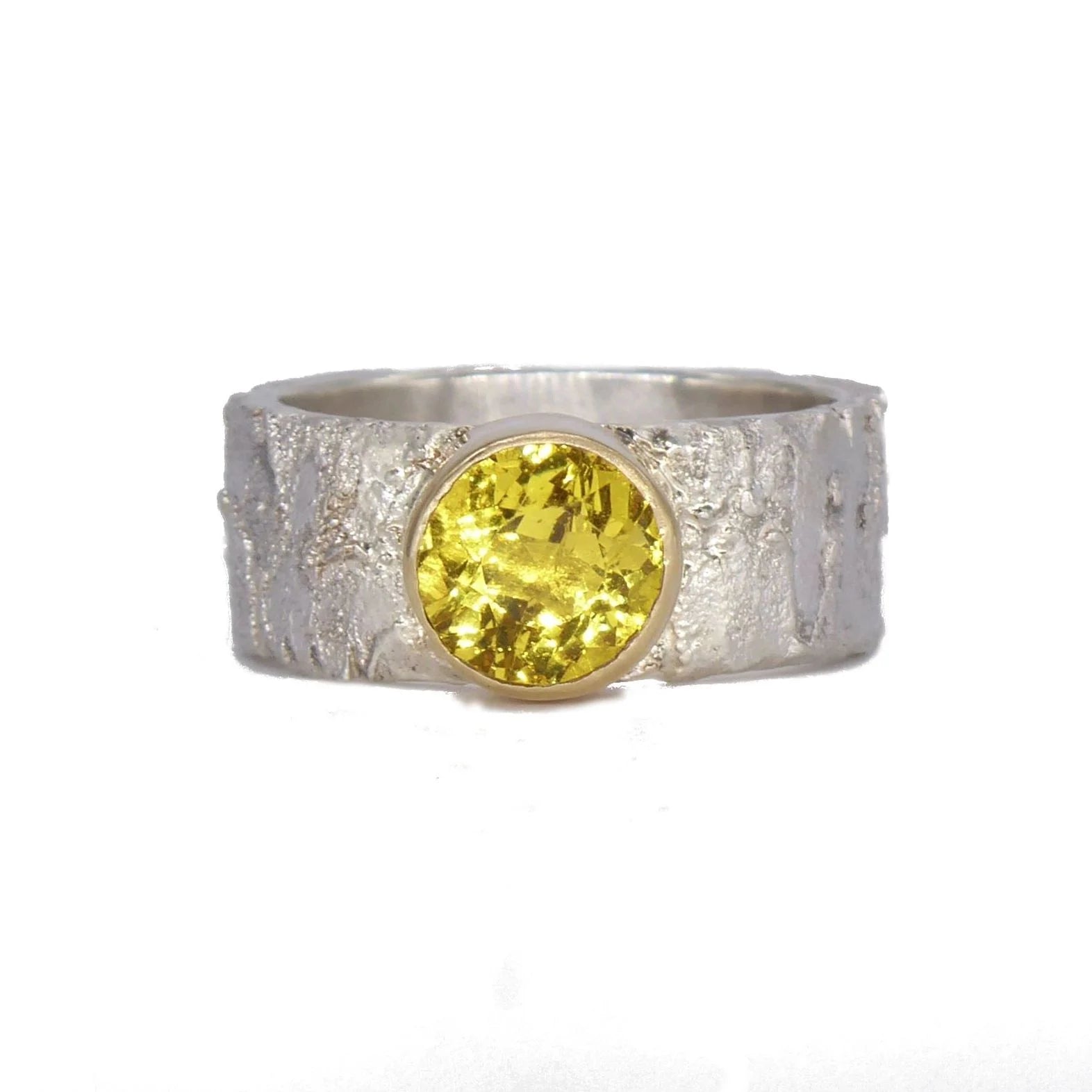Rivda: Golden Beryl Organic Ring | Silver & 9ct Gold
