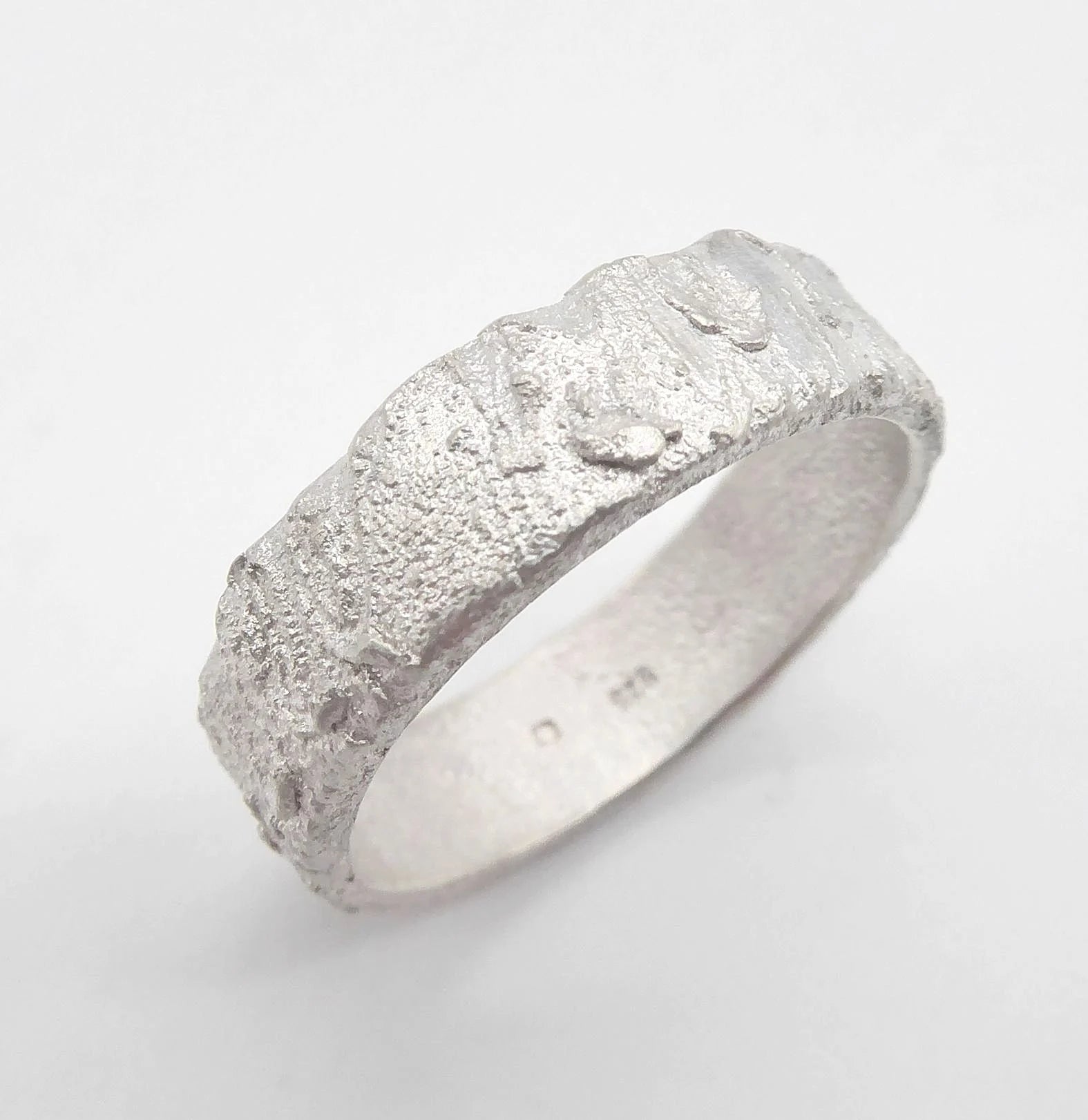 Rivda: 'Frozen Sand' 6mm Textured Band | Handmade Silver