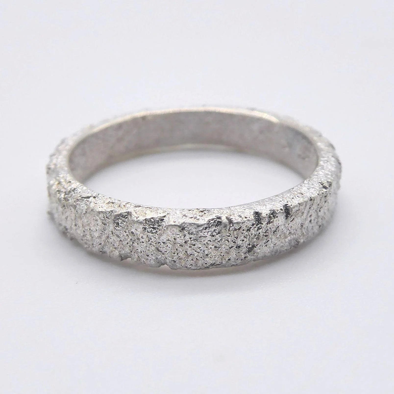 Rivda: 'Frozen Sand' 3mm Textured Band | Handmade Silver