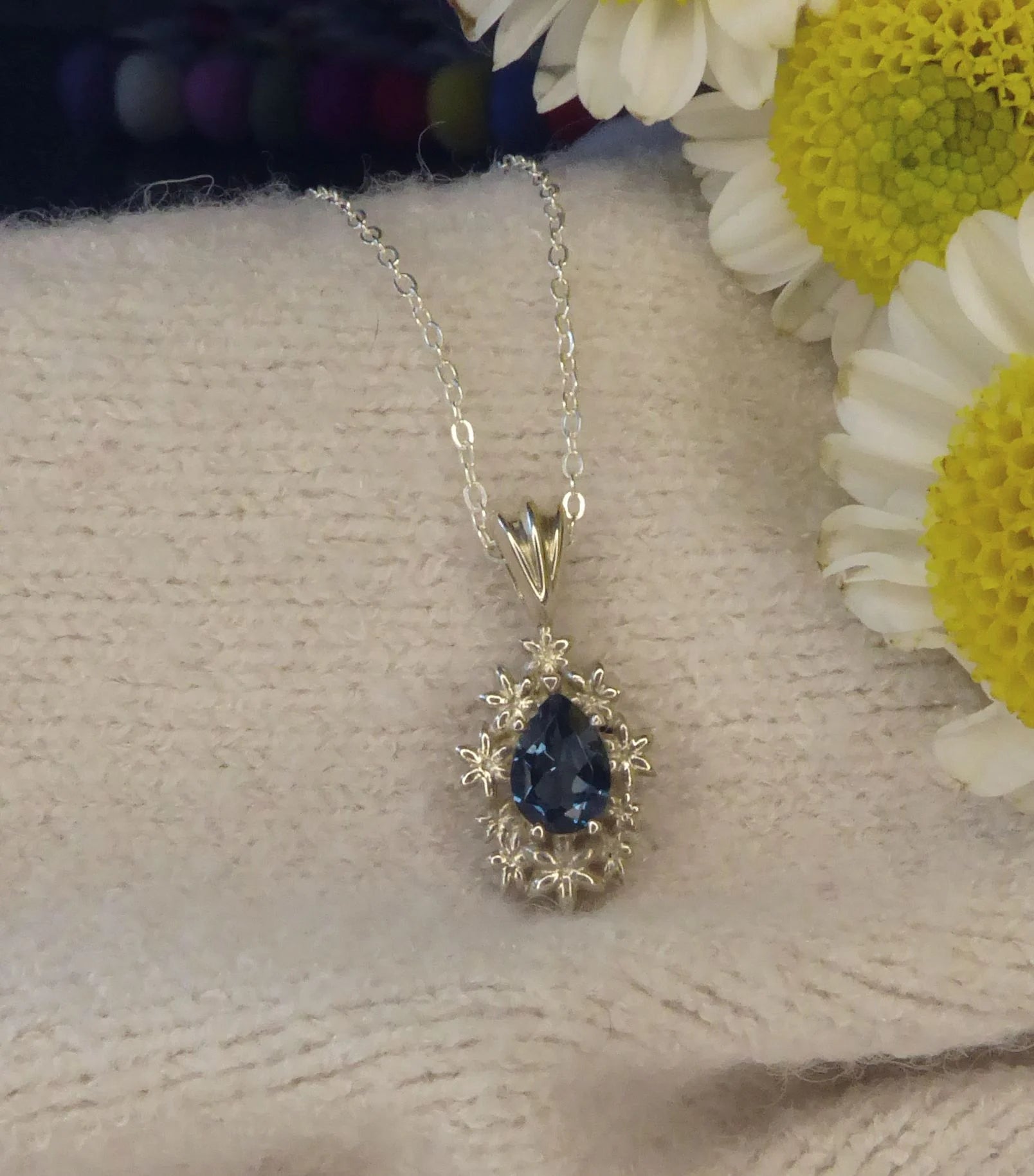 Fleur London Blue Topaz Pendant in Recycled Silver