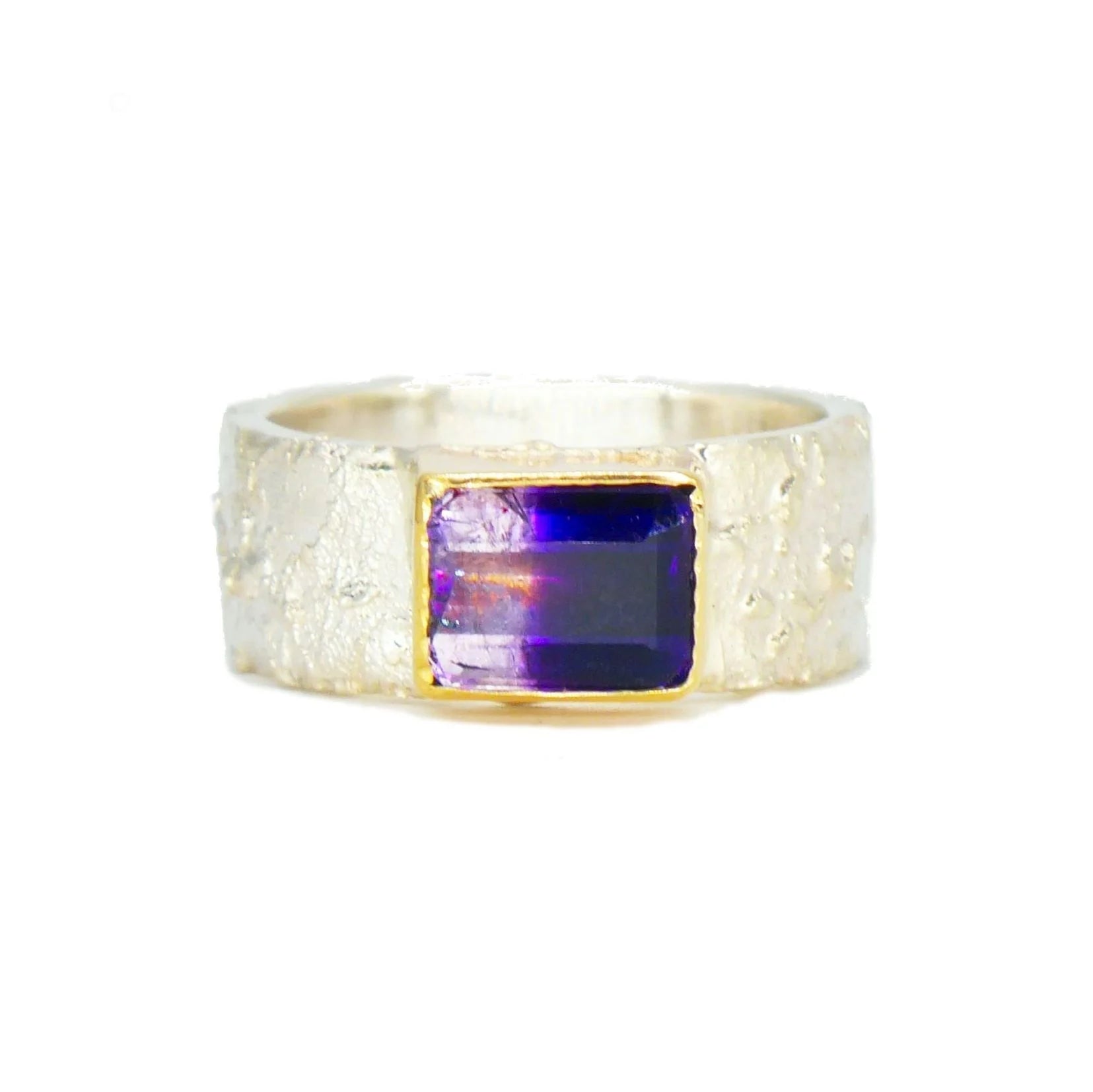 Rivda: Bi-Colour Amethyst Organic Ring | Silver & 9ct Gold
