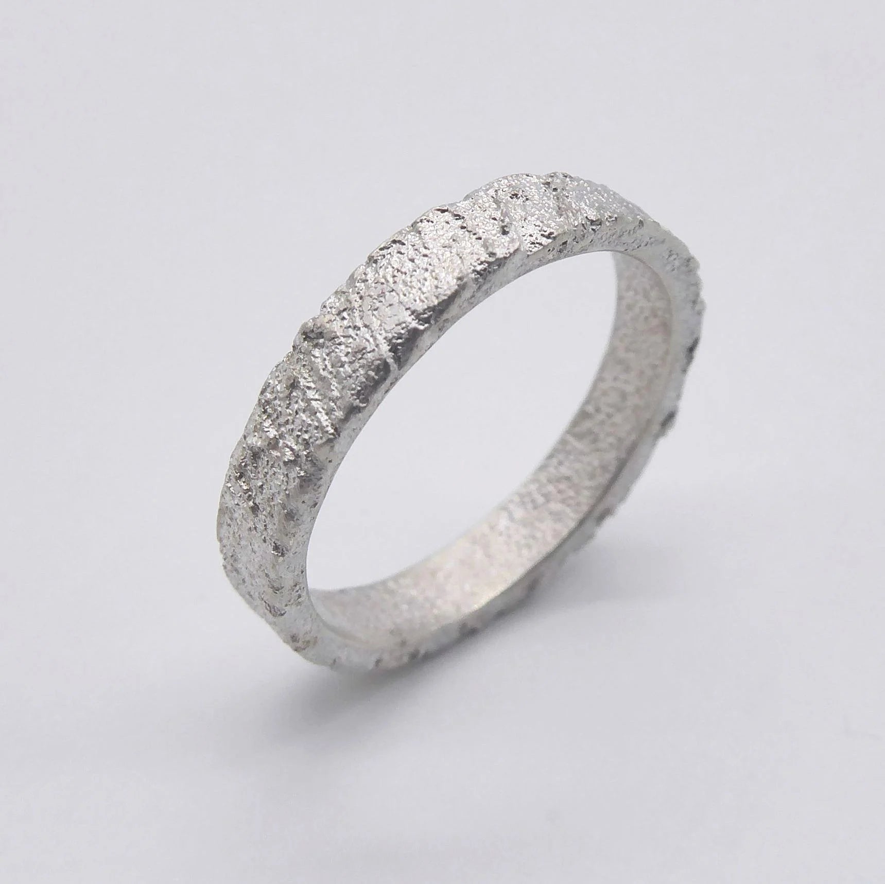 Rivda: 'Frozen Sand' 3mm Textured Band | Handmade Silver