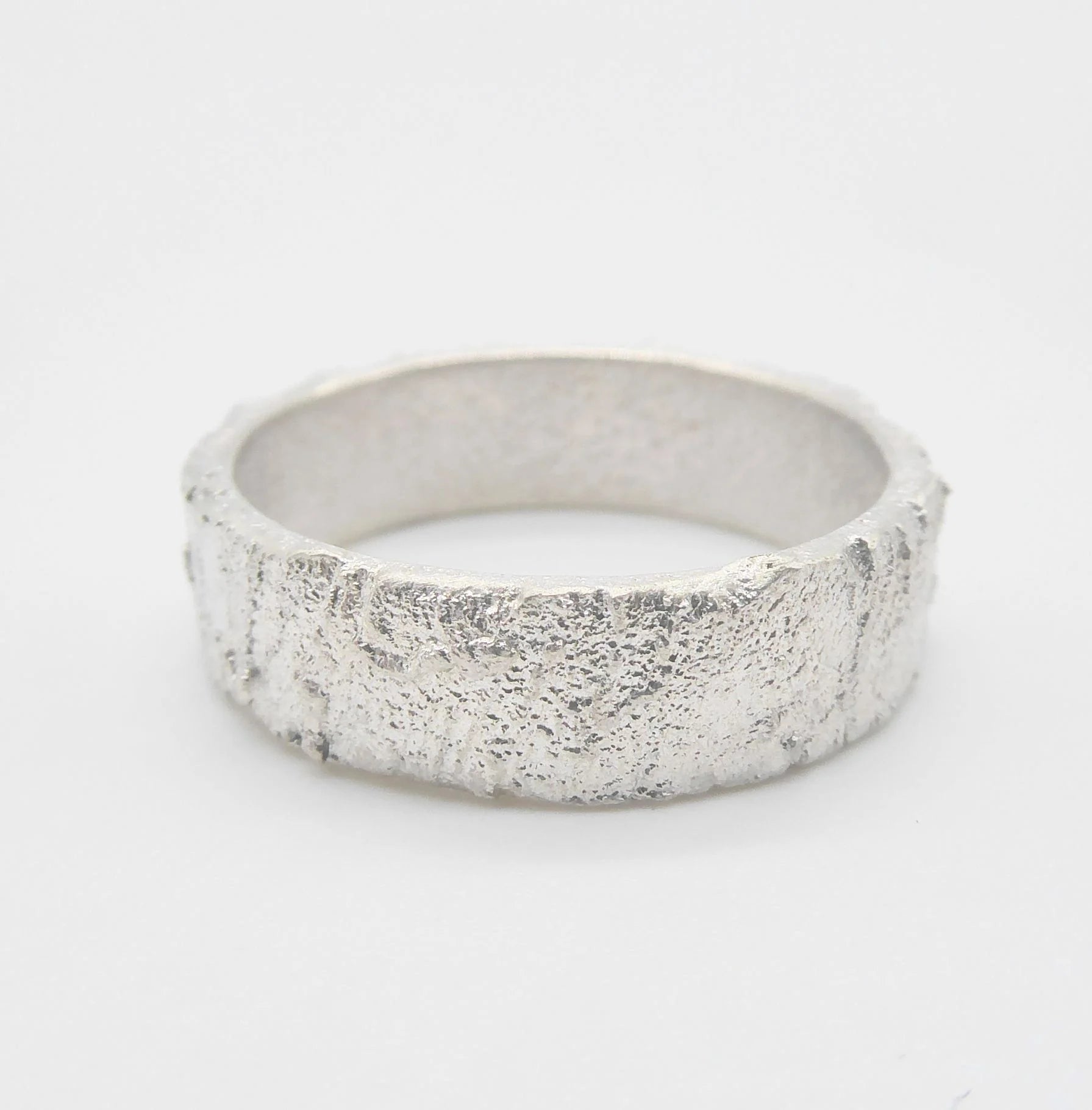 Rivda: 'Frozen Sand' 6mm Textured Band | Handmade Silver
