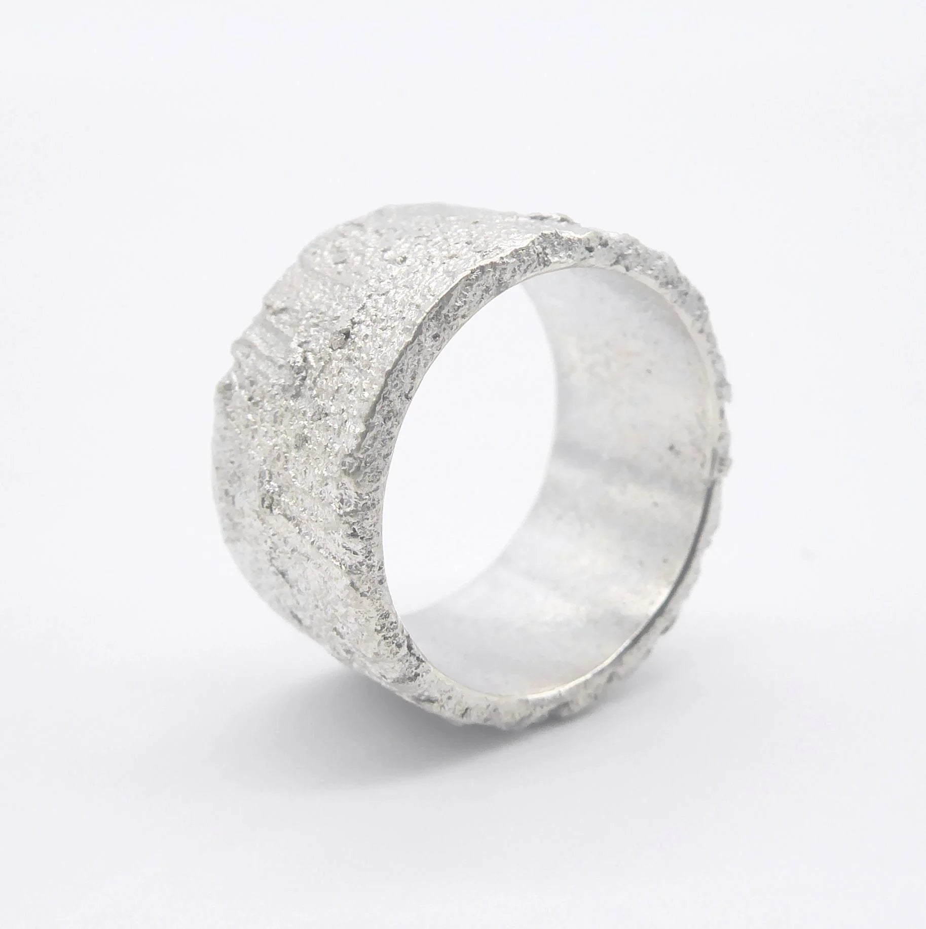 Rivda: 'Frozen Sand' 10mm Wide Textured Band | Handmade Silver
