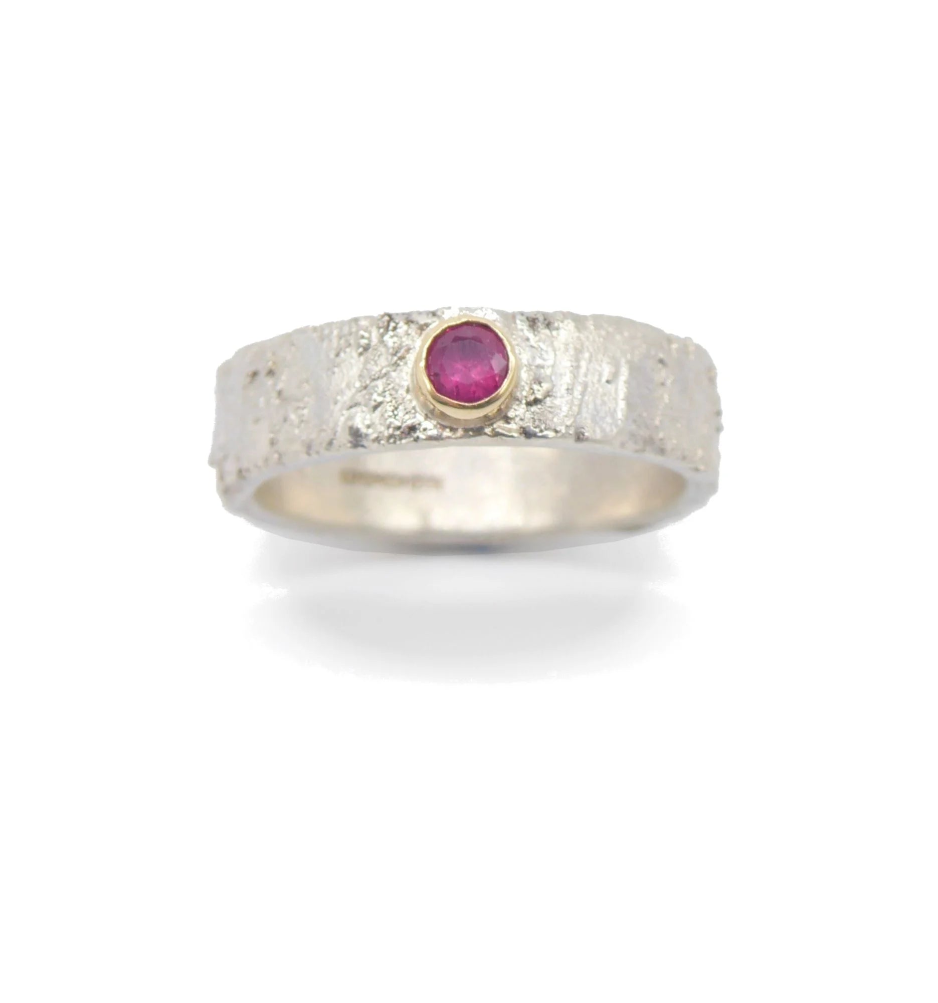Rivda: Ruby Organic Textured Ring | Silver & 9ct Gold