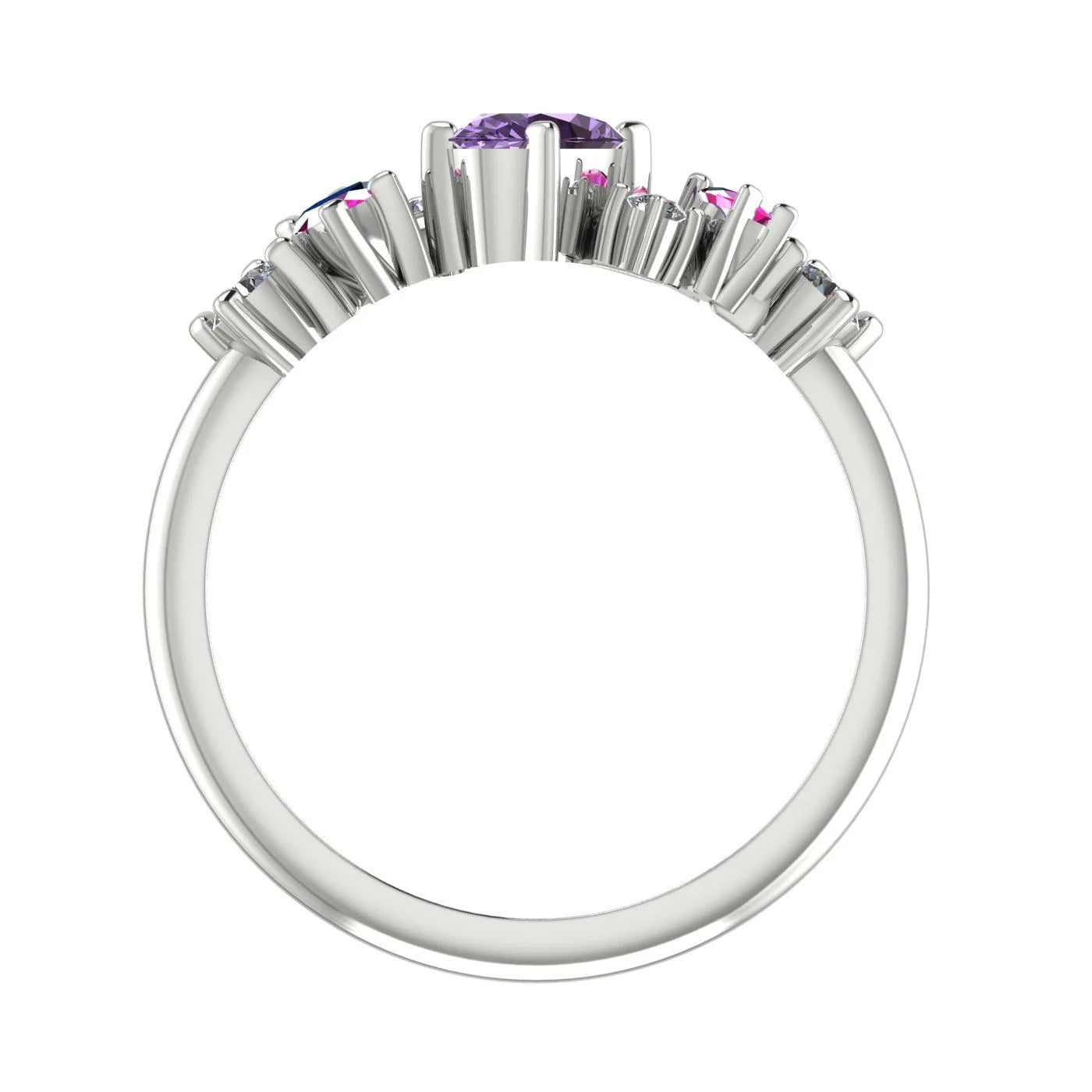 A view through the centre of the 18ct white gold band, showcasing the profile and setting height.