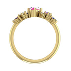 A view through the centre of the 18ct yellow gold band, showing the profile and height of the gemstone settings