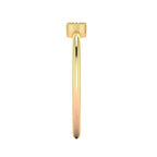 Side view of the 18ct yellow gold band and the low-profile setting of the marquise ruby gemstone.