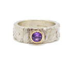Rivda: Purple Sapphire Organic Textured Ring | Silver & 9ct Gold