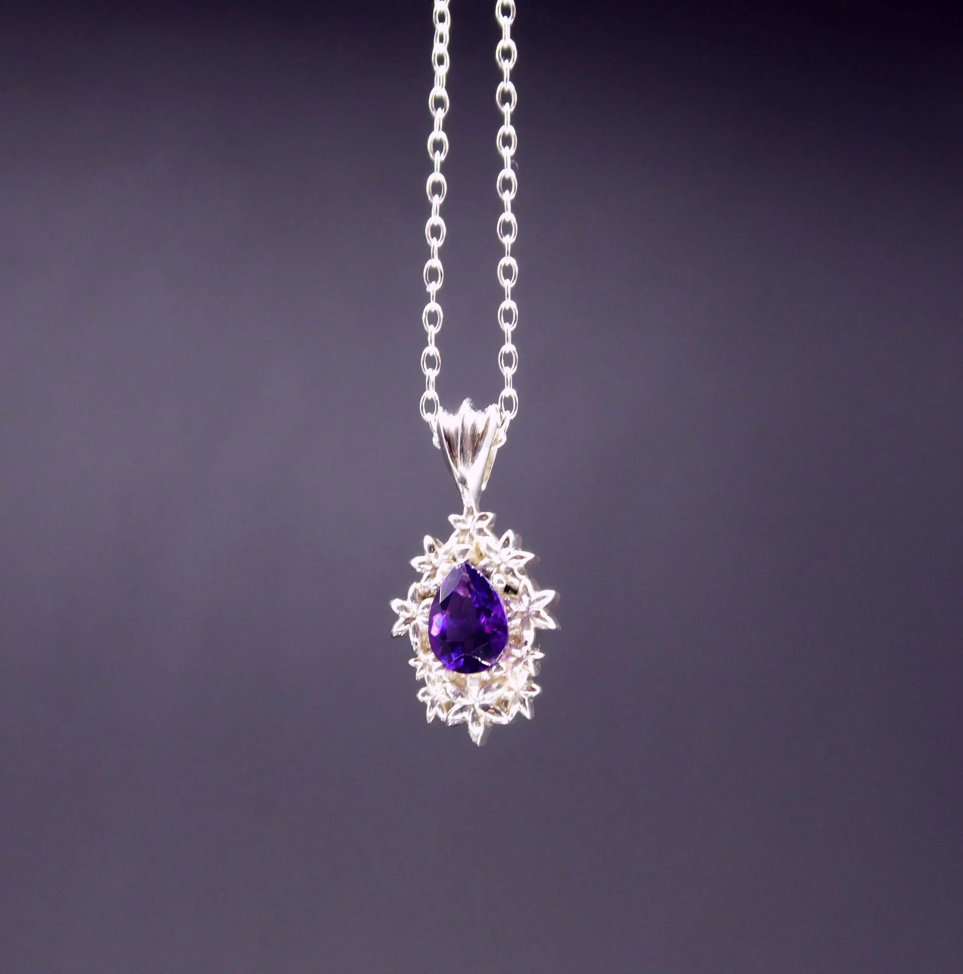 Fleur London Amethyst Pendant in Recycled Silver
