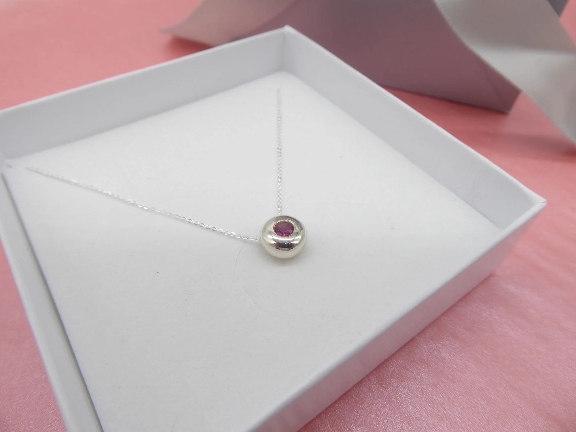 Pink Tourmaline Floating Gemstone Silver Slider Solitaire Pendant