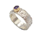Rivda: Purple Sapphire Organic Textured Ring | Silver & 9ct Gold