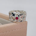 Ruby Set Silver Origin Honeycomb Ring - Organic Style Hand-Carved One-Of-A-Kind