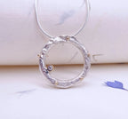 Rivda: Diamond Organic Loop Pendant | Textured Silver & 9ct Gold