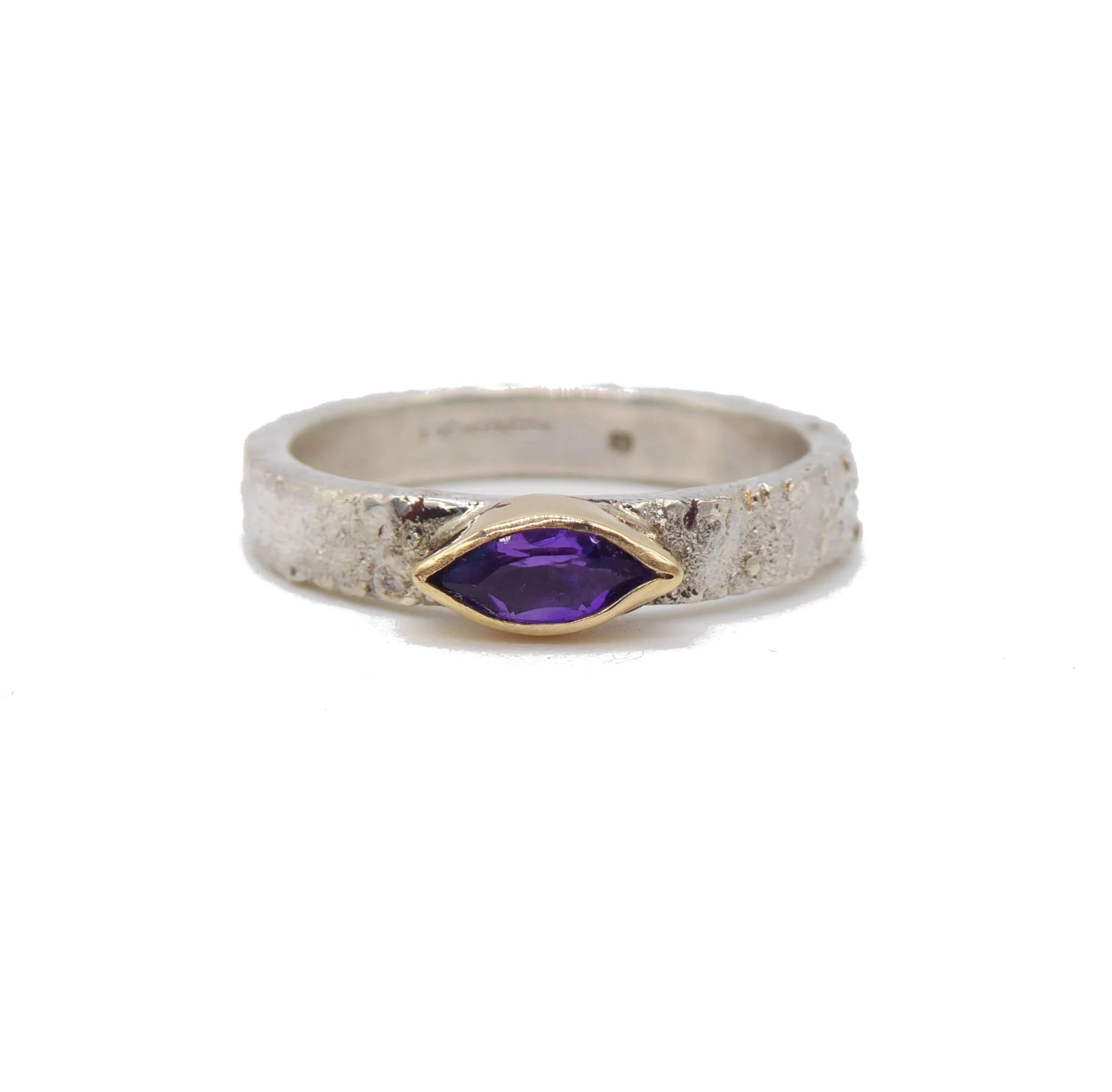Rivda: Marquise Amethyst Organic Ring | Silver & 9ct Gold