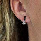 Onyx Bar Stud Earrings with Silver Detail