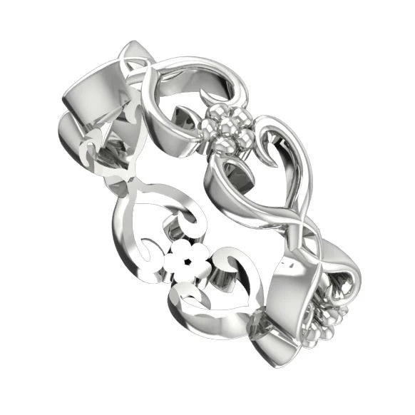 Flowers On The Vine,  White Gold Or Platinum Floral Patterned Wedding Ring