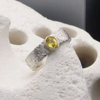 Rivda: Yellow Sapphire Organic Textured Ring | Silver & 9ct Gold