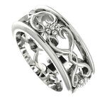 Flowers On The Vine Bordered White Gold Or Platinum Floral Patterned Wedding Ring