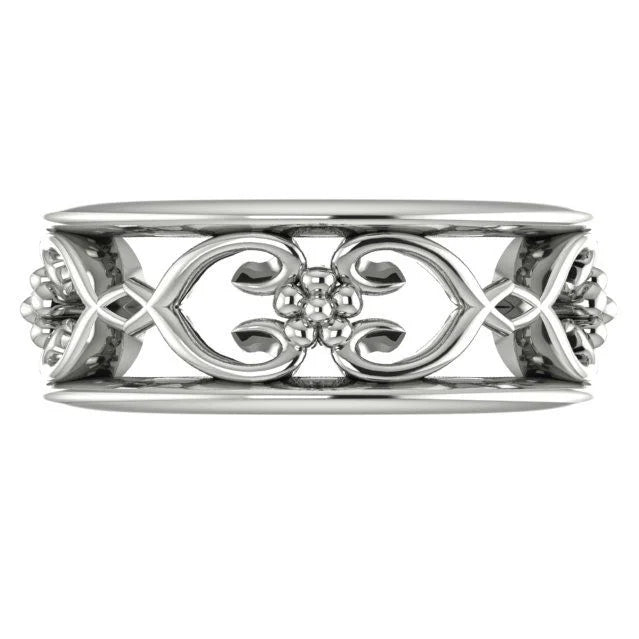 Flowers On The Vine Bordered White Gold Or Platinum Floral Patterned Wedding Ring